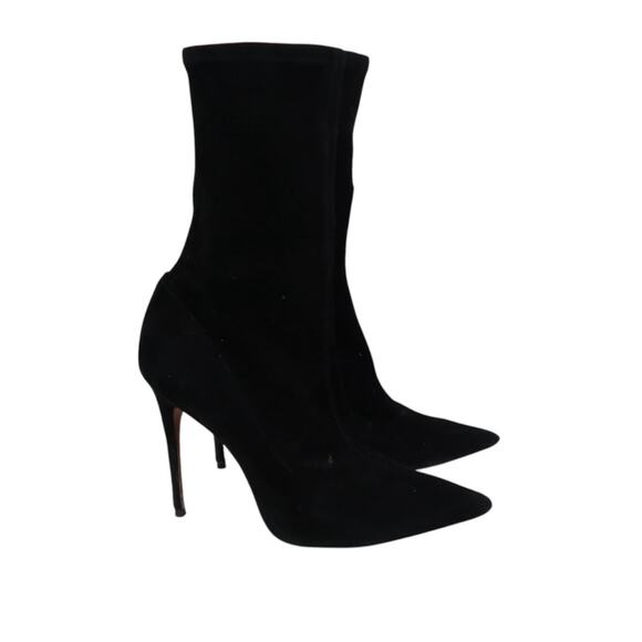 SCHUTZ Shoes - Schutz Black Mid Calf Stiletto Heel Sock Boots Leather 6.5